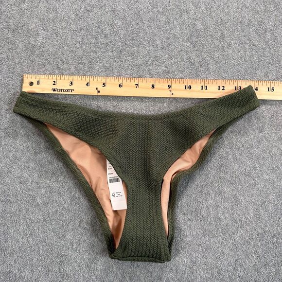 J. Crew Textured Curved Waist Cheeky Bikini Swim Bottom Green Size Small BC050 - Picture 4 of 7